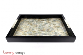 Black rectangle lacquer tray attached with pearl / size S 32*46cm